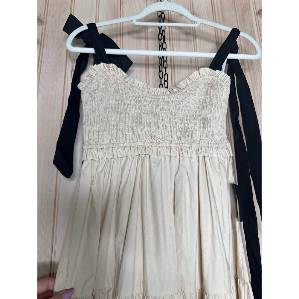 NWT Lulus Bembe Beige Tie-Strap Tiered Maxi Dress Coquette Holiday Resort Sz S - Picture 5 of 8